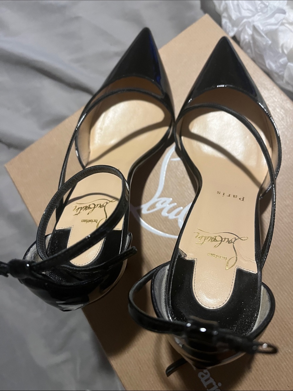 Christian Louboutin Black Patent Leather Pointed-Toe Slingbacks